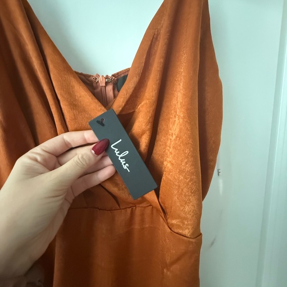 Lulu's One Shoulder Rust Dress - Picture 3 of 7